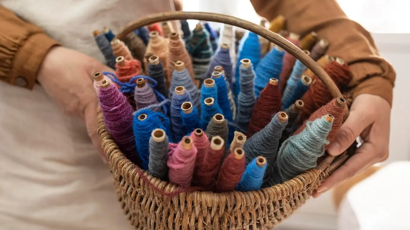 Eine Person, die in einer Stickereiwerkstatt arbeitet.